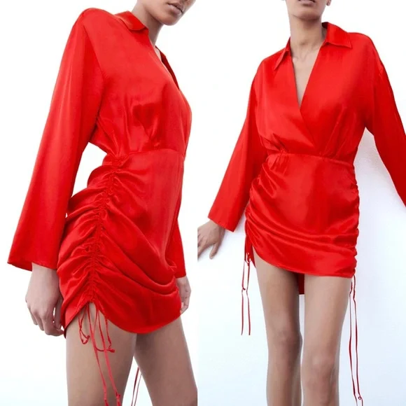chinese dress ladies ZARA. Asymmetrical satin long dress. TS  Hibuy market